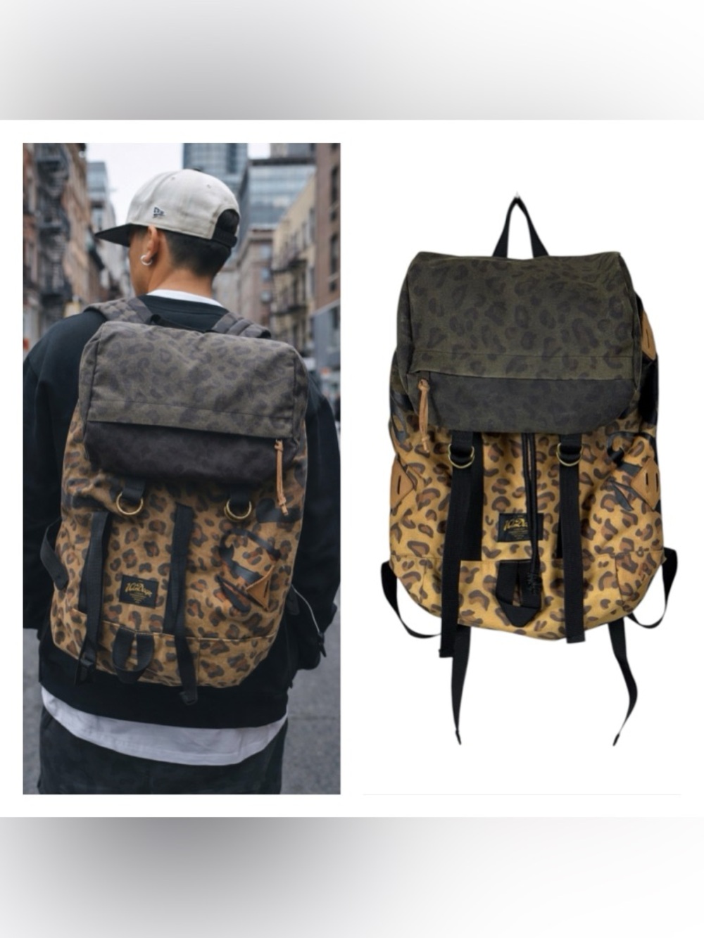 Vintage Y2K 10 Deep Leopard Print Backpack 90 Streetwear Skater Utility Bag Rare